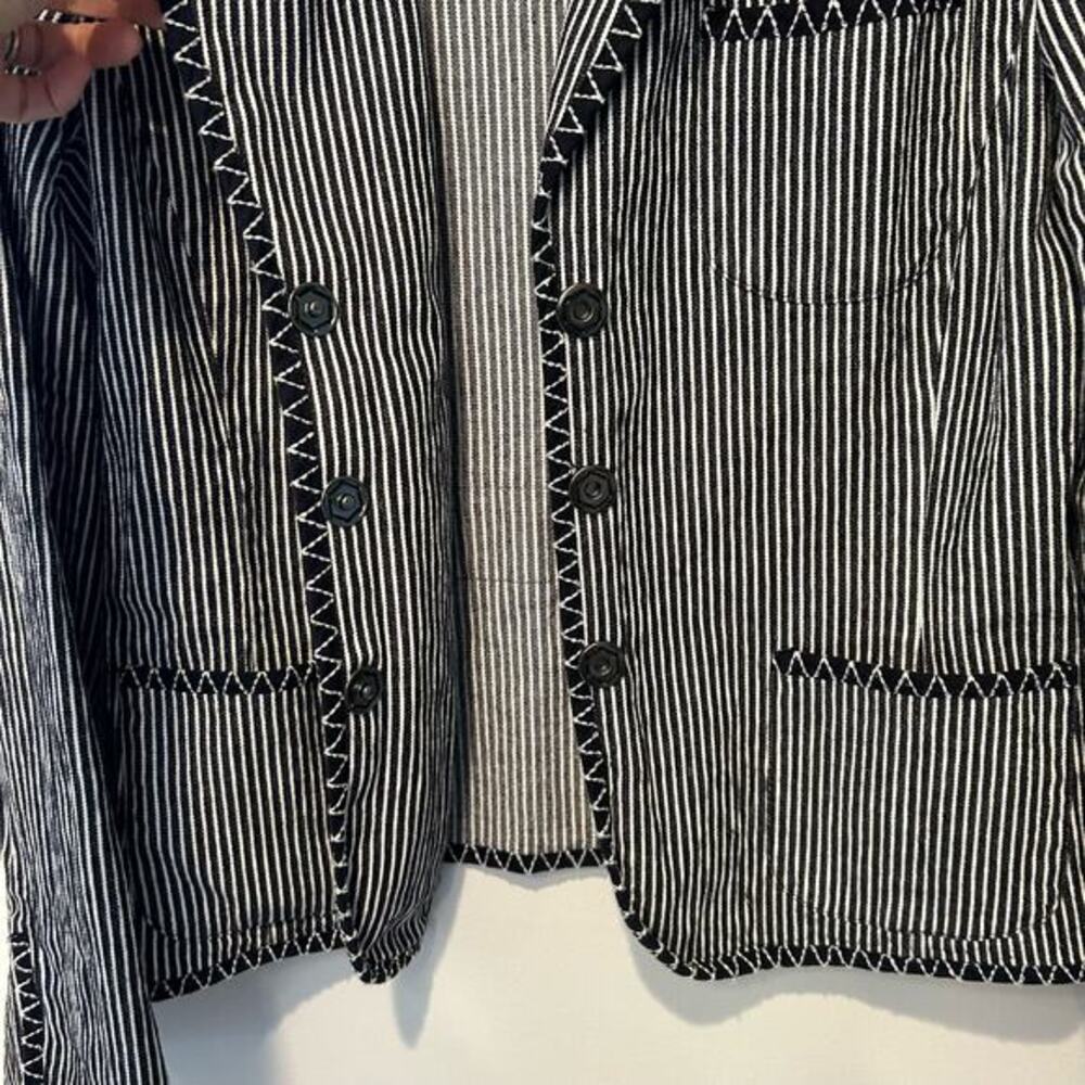 Talbots Womens‎ Denim Navy White Pinstripe Blazer Snap Closure Stretch Sz 14 - Picture 4 of 6